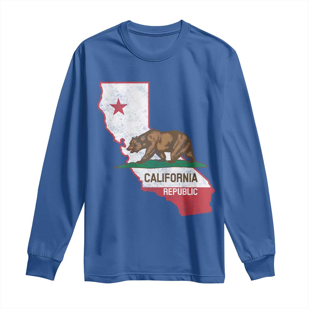 California Republic Cali Map Flag Distressed Style Long Sleeve Shirt TS14 Royal Blue Print Your Wear
