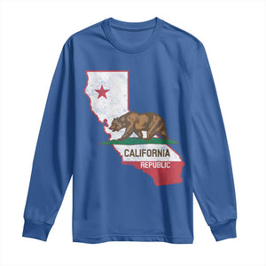California Republic Cali Map Flag Distressed Style Long Sleeve Shirt TS14 Royal Blue Print Your Wear
