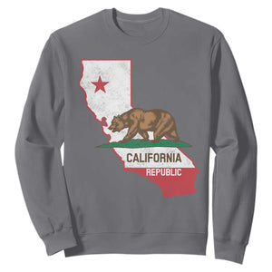 California Republic Cali Map Flag Distressed Style Sweatshirt TS14 Charcoal Print Your Wear