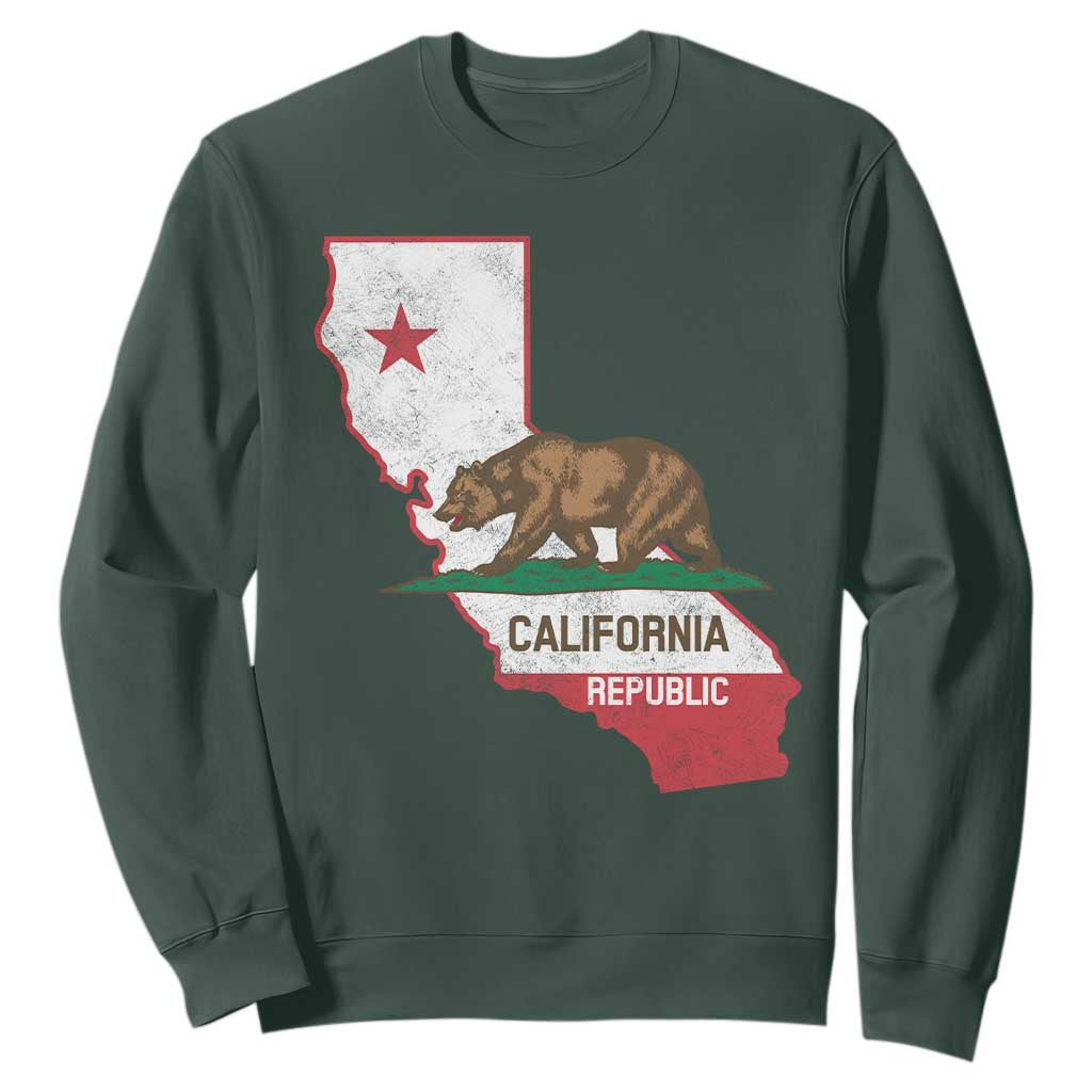 California Republic Cali Map Flag Distressed Style Sweatshirt TS14 Dark Forest Green Print Your Wear