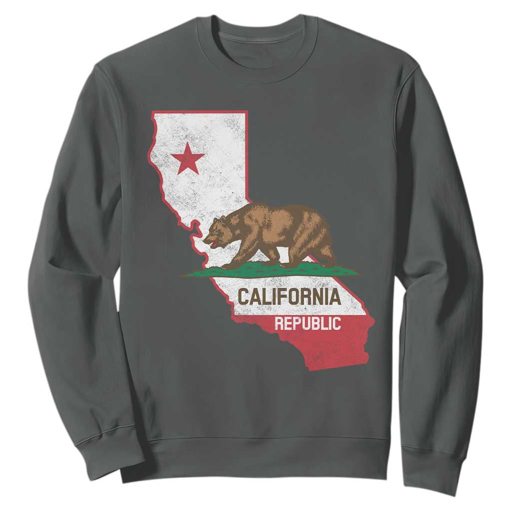 California Republic Cali Map Flag Distressed Style Sweatshirt TS14 Dark Heather Print Your Wear