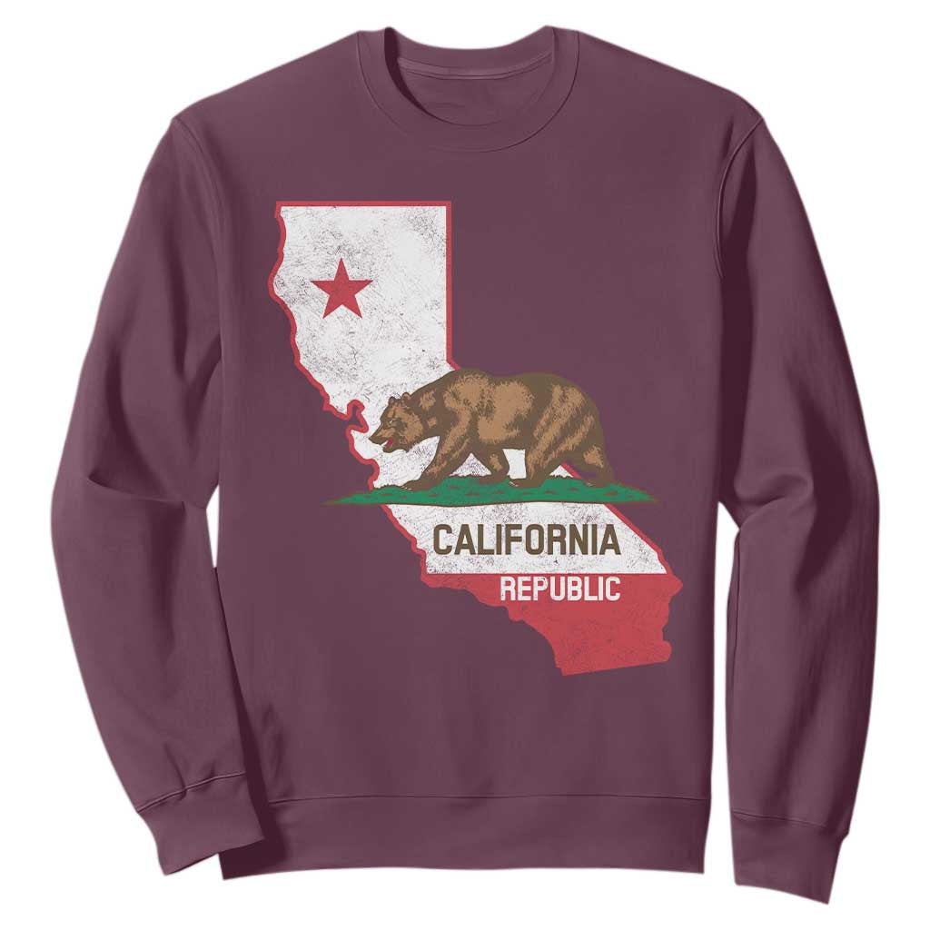 California Republic Cali Map Flag Distressed Style Sweatshirt TS14 Maroon Print Your Wear