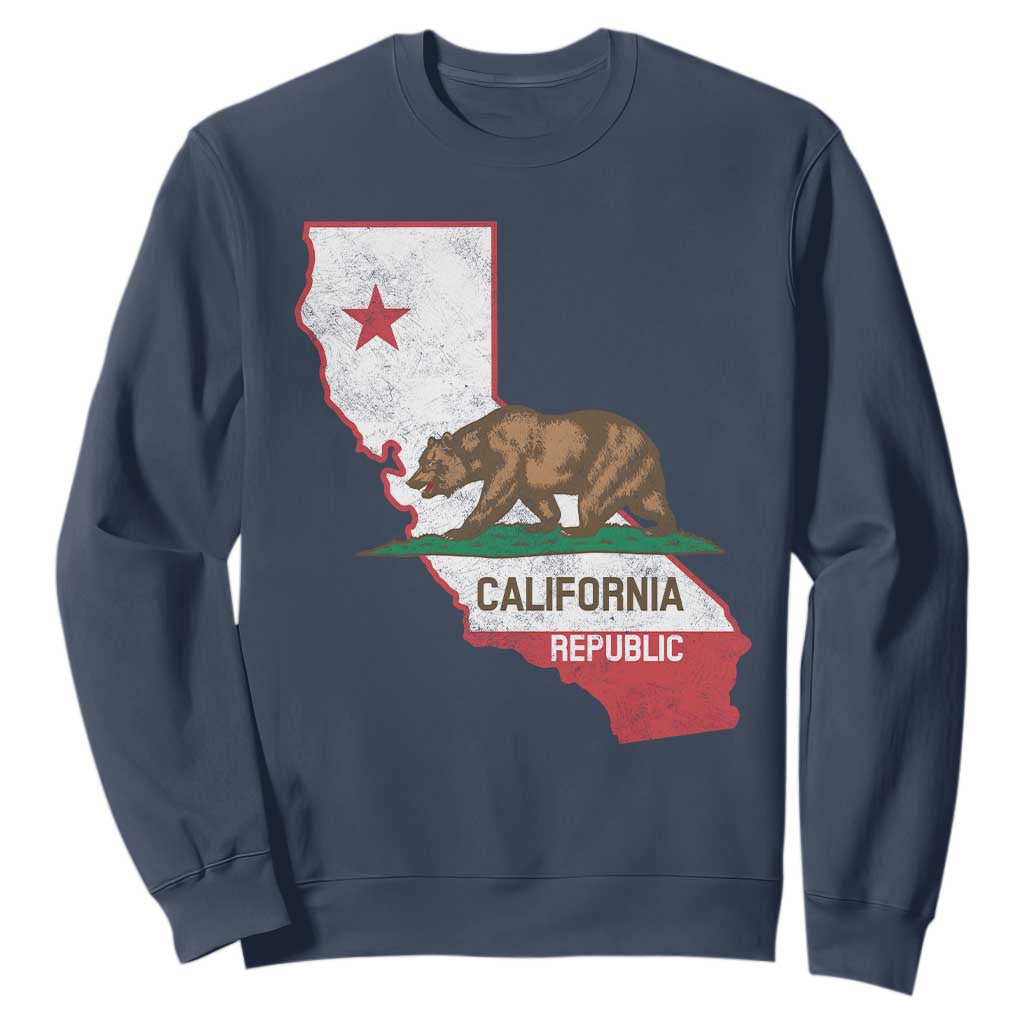California Republic Cali Map Flag Distressed Style Sweatshirt TS14 Navy Print Your Wear