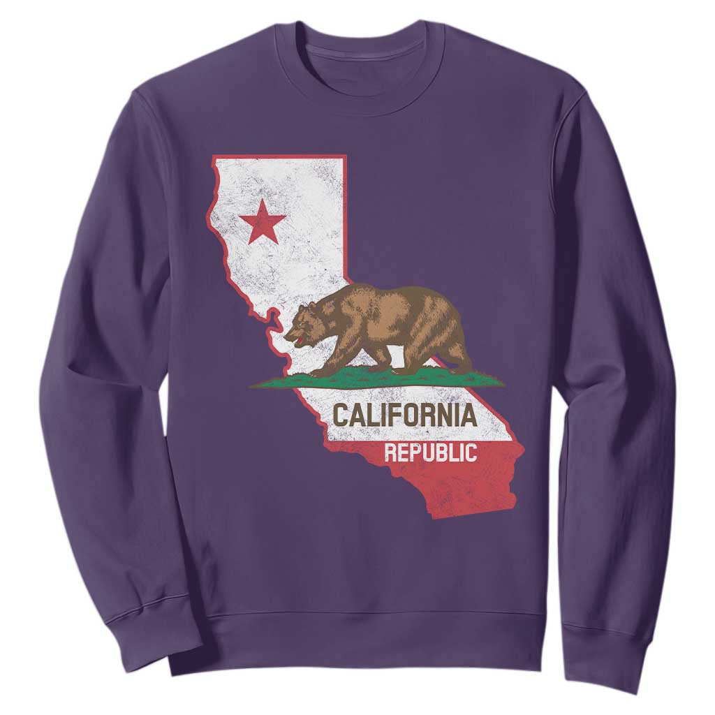 California Republic Cali Map Flag Distressed Style Sweatshirt TS14 Purple Print Your Wear