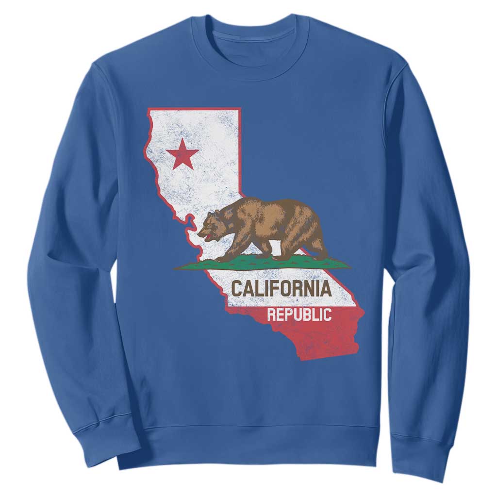 California Republic Cali Map Flag Distressed Style Sweatshirt TS14 Royal Blue Print Your Wear