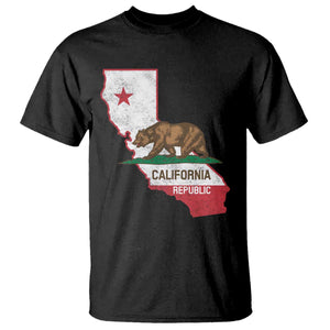 California Republic Cali Map Flag Distressed Style T Shirt TS14 Black Print Your Wear