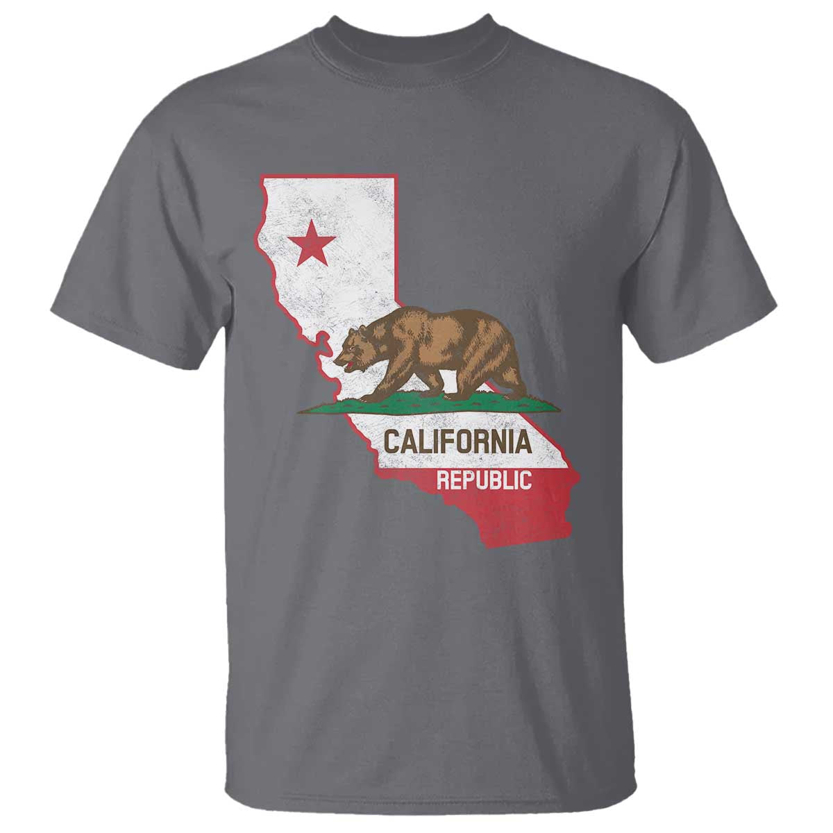 California Republic Cali Map Flag Distressed Style T Shirt TS14 Charcoal Print Your Wear