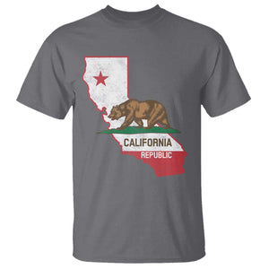 California Republic Cali Map Flag Distressed Style T Shirt TS14 Charcoal Print Your Wear