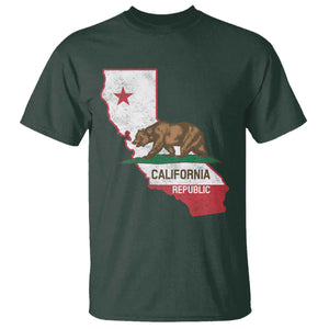 California Republic Cali Map Flag Distressed Style T Shirt TS14 Dark Forest Green Print Your Wear