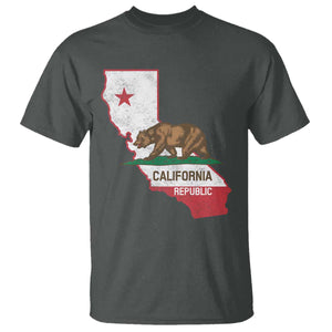 California Republic Cali Map Flag Distressed Style T Shirt TS14 Dark Heather Print Your Wear
