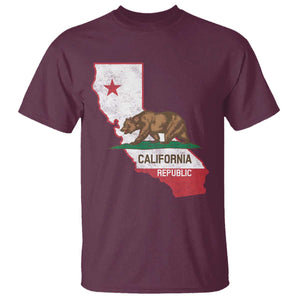 California Republic Cali Map Flag Distressed Style T Shirt TS14 Maroon Print Your Wear