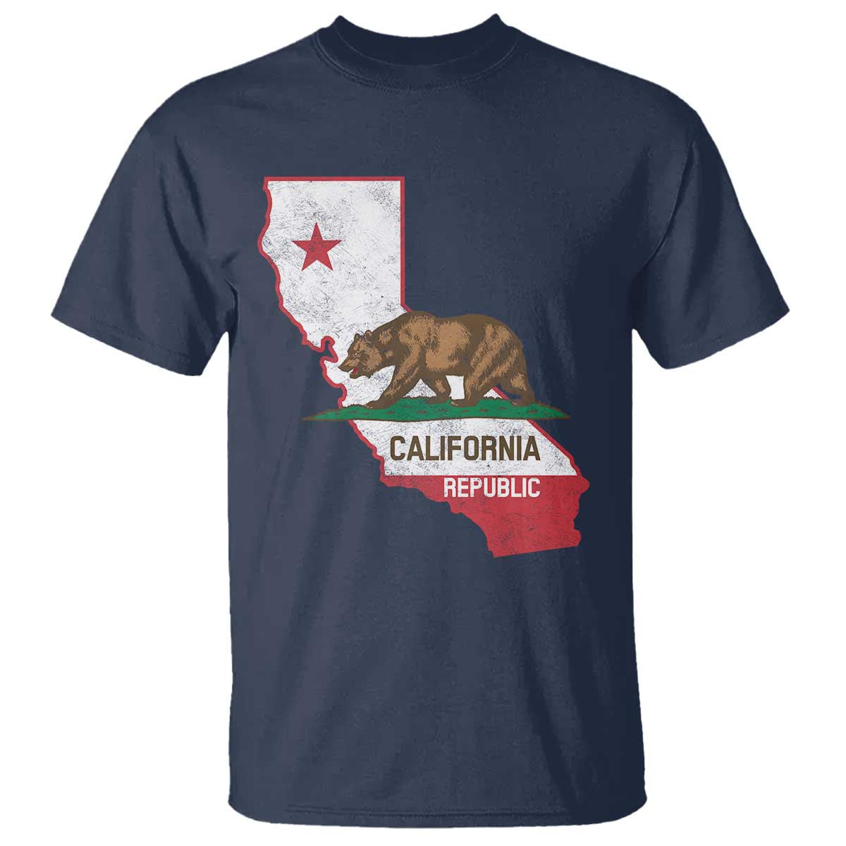 California Republic Cali Map Flag Distressed Style T Shirt TS14 Navy Print Your Wear