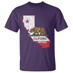California Republic Cali Map Flag Distressed Style T Shirt TS14 Purple Print Your Wear