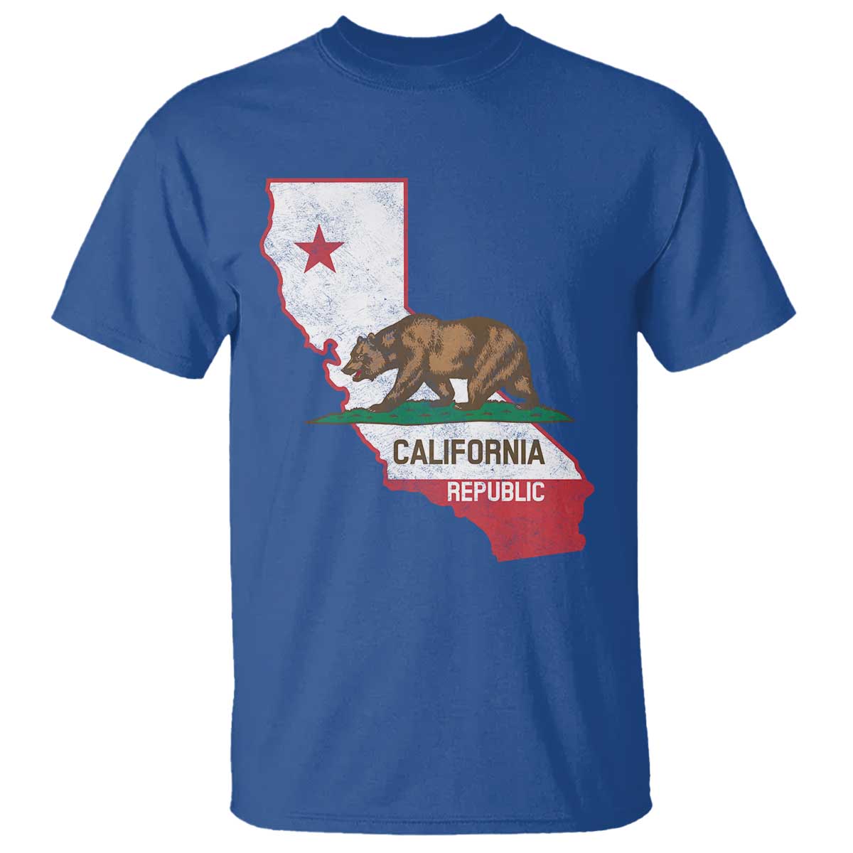 California Republic Cali Map Flag Distressed Style T Shirt TS14 Royal Blue Print Your Wear