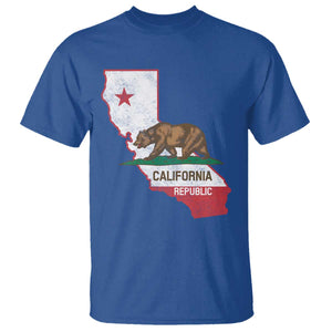California Republic Cali Map Flag Distressed Style T Shirt TS14 Royal Blue Print Your Wear