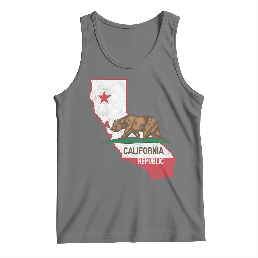 California Republic Cali Map Flag Distressed Style Tank Top TS14 Black Heather Print Your Wear