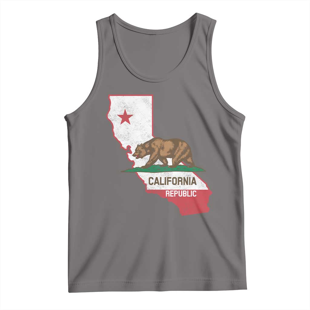 California Republic Cali Map Flag Distressed Style Tank Top TS14 Deep Heather Print Your Wear