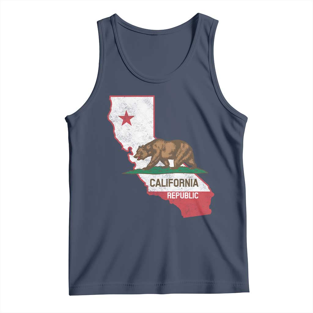 California Republic Cali Map Flag Distressed Style Tank Top TS14 Navy Print Your Wear