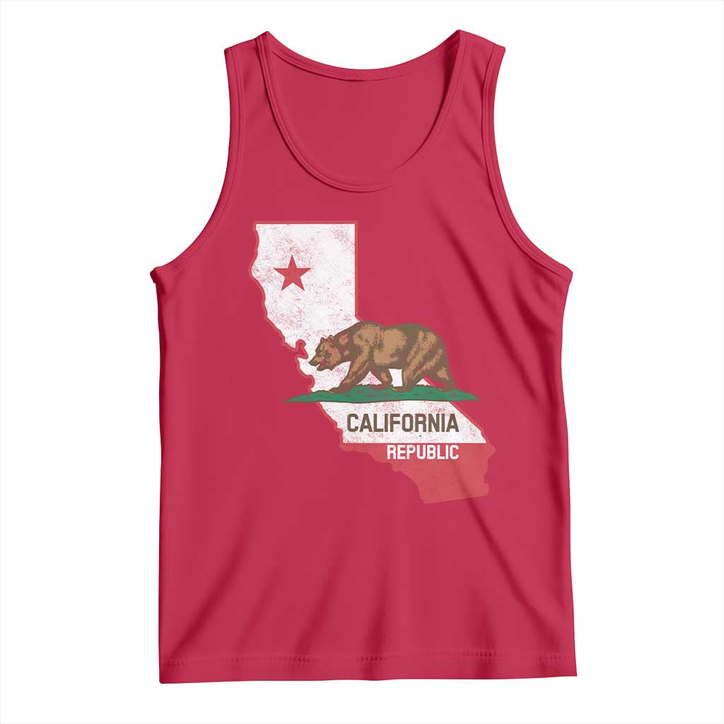 California Republic Cali Map Flag Distressed Style Tank Top TS14 Red Print Your Wear
