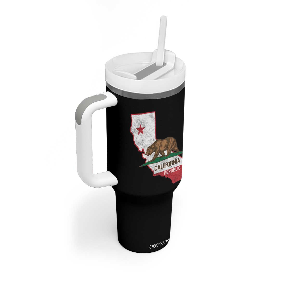 California Republic Cali Map Flag Distressed Style Tumbler With Handle TS14 Print Your Wear