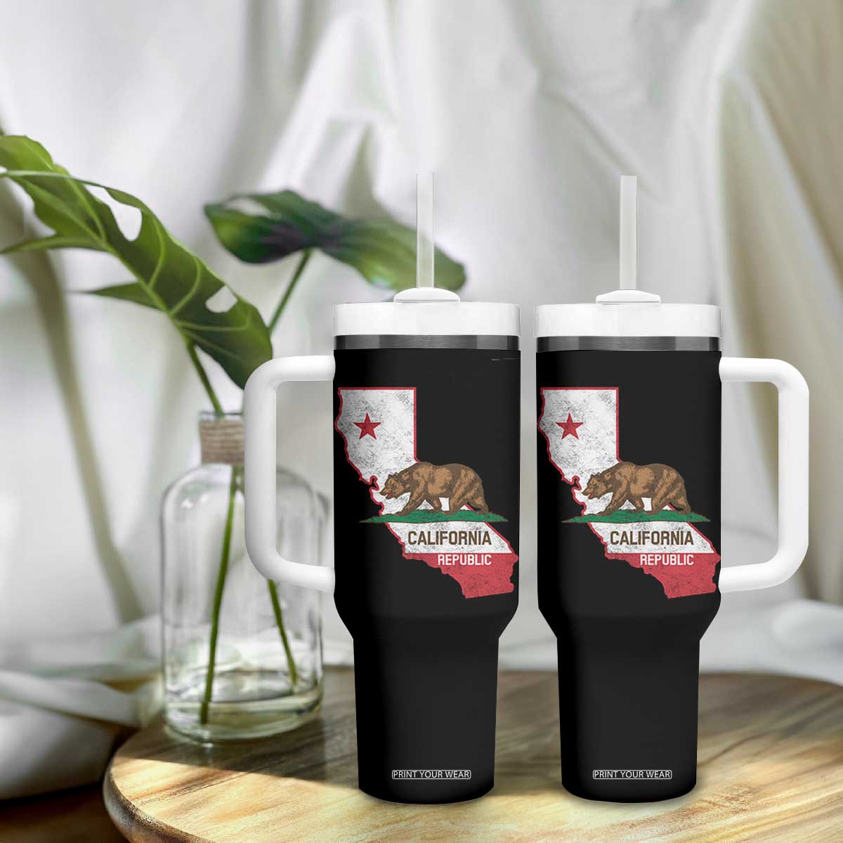 California Republic Cali Map Flag Distressed Style Tumbler With Handle TS14 Print Your Wear