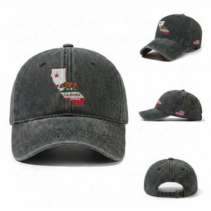 California Republic Cali Map Flag Distressed Style Washed Cotton Baseball Cap TS14 Washed Cap Universal Fit Dark Green Print Your Wear