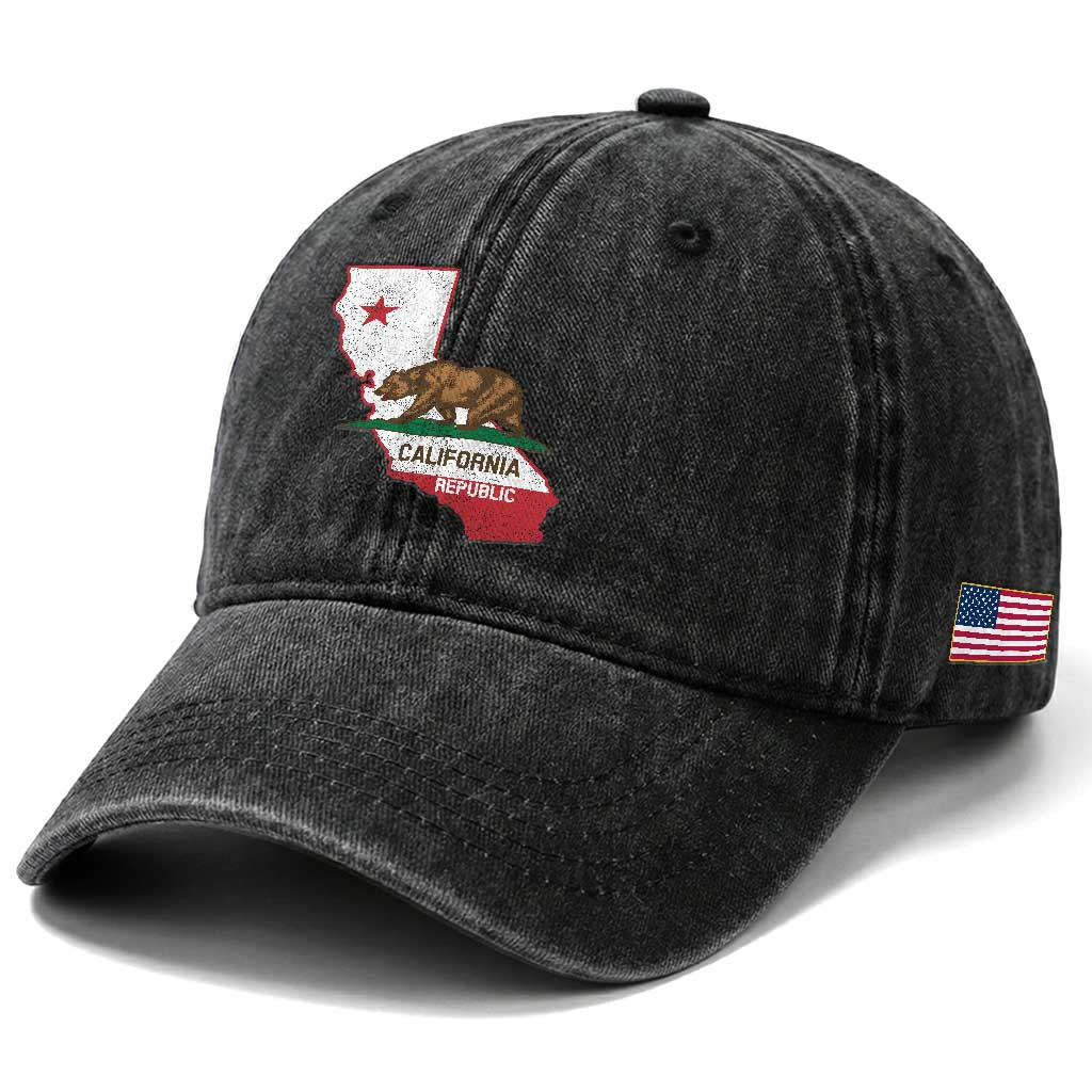 California Republic Cali Map Flag Distressed Style Washed Cotton Baseball Cap TS14 Print Your Wear
