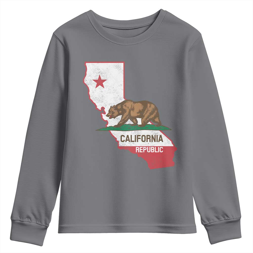 California Republic Cali Map Flag Distressed Style Youth Sweatshirt TS14 Charcoal Print Your Wear