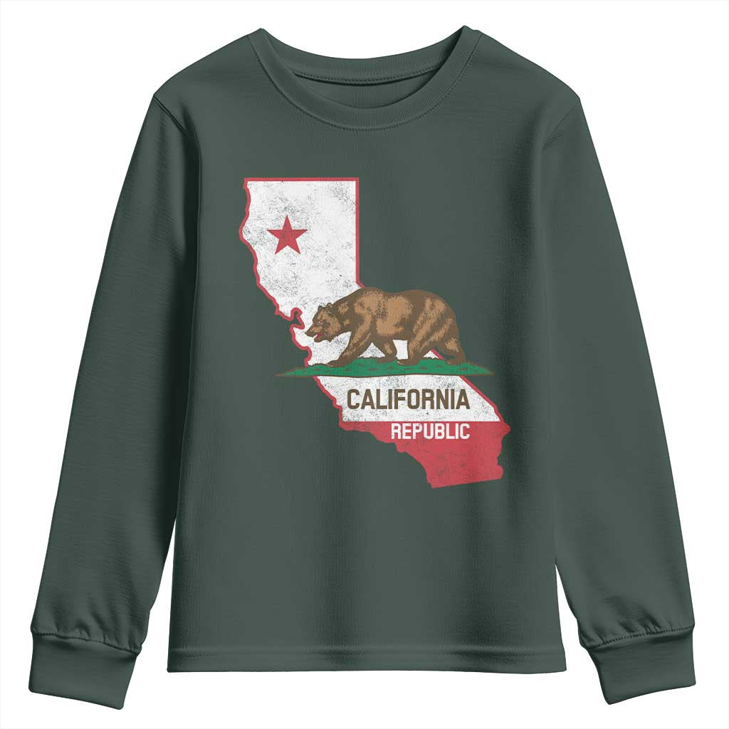 California Republic Cali Map Flag Distressed Style Youth Sweatshirt TS14 Dark Forest Green Print Your Wear