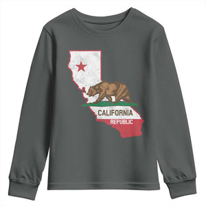 California Republic Cali Map Flag Distressed Style Youth Sweatshirt TS14 Dark Heather Print Your Wear