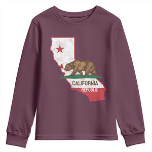 California Republic Cali Map Flag Distressed Style Youth Sweatshirt TS14 Maroon Print Your Wear
