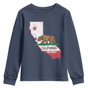 California Republic Cali Map Flag Distressed Style Youth Sweatshirt TS14 Navy Print Your Wear