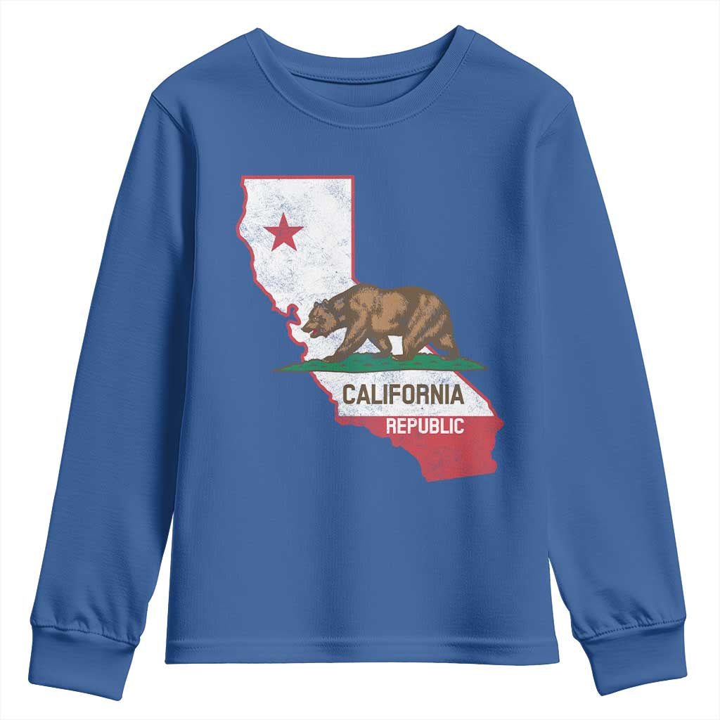 California Republic Cali Map Flag Distressed Style Youth Sweatshirt TS14 Royal Blue Print Your Wear