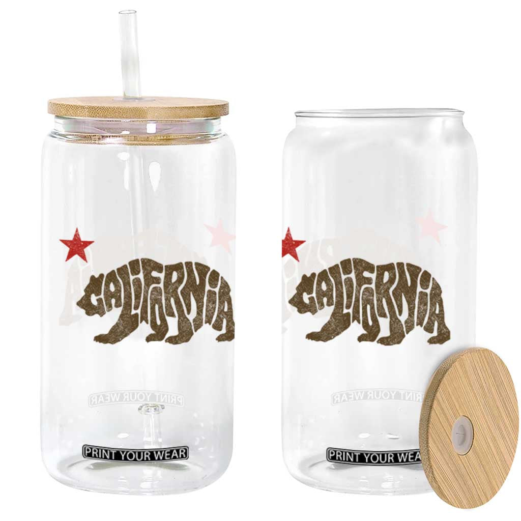 California The Golden State Bear Flag San Francisco Glass Can