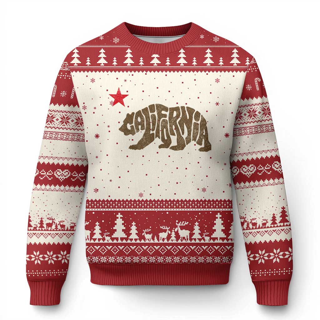 California The Golden State Bear Flag San Francisco Ugly Christmas Sweater