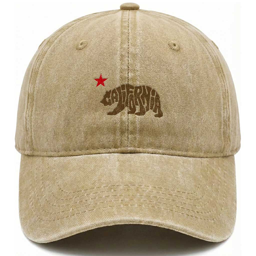 California The Golden State Bear Flag San Francisco Washed Cotton Baseball Cap