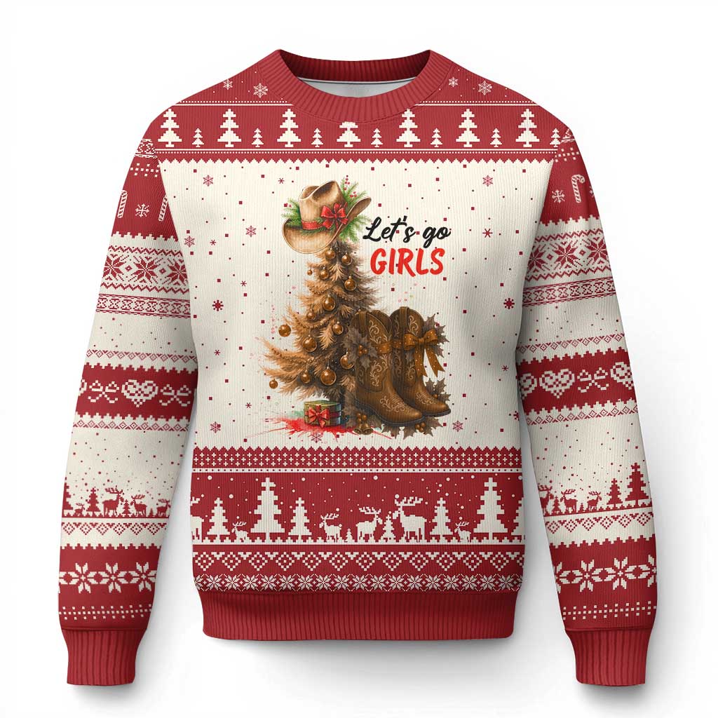 Xmas Cowgirl Boots Ugly Christmas Sweater Western Cowboy Hat Howdy TS14 Beige Red Print Your Wear