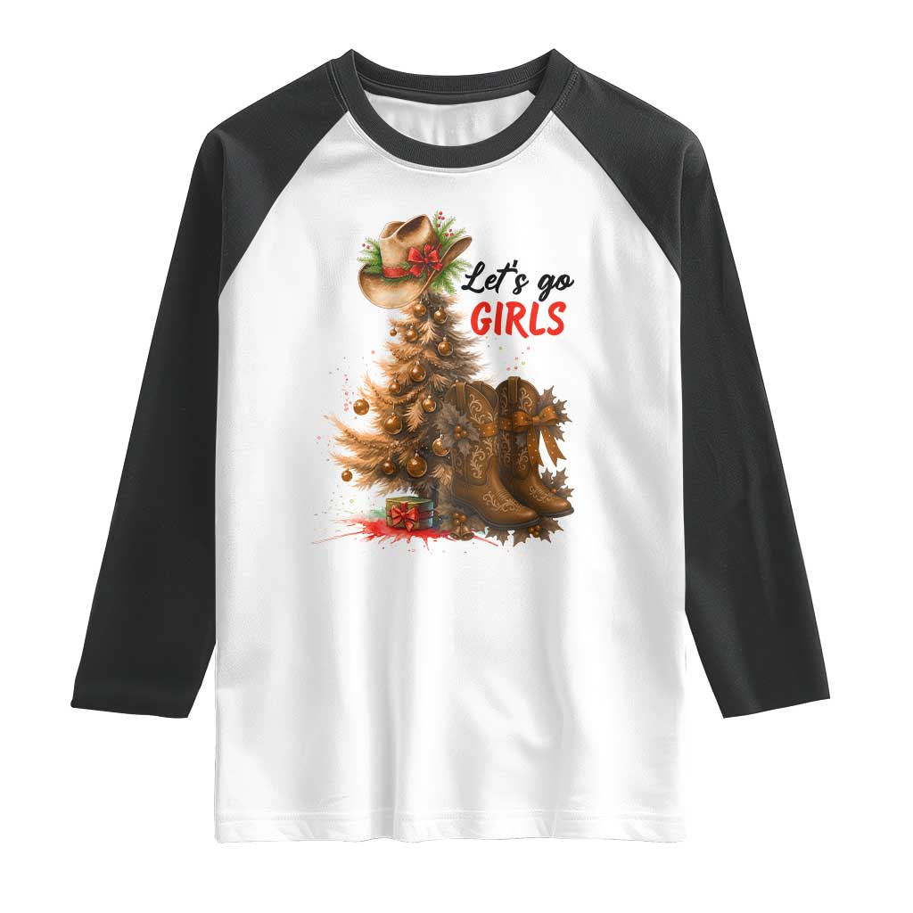 Christmas Cowgirl Boots Raglan Shirt Western Cowboy Hat Howdy TS14 White Black Print Your Wear