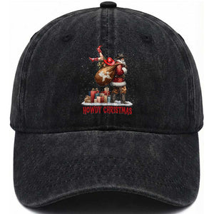 Cowboy Santa Christmas Washed Cotton Baseball Cap Funny Western Xmas TS14 Washed Cap Universal Fit Black Print Your Wear