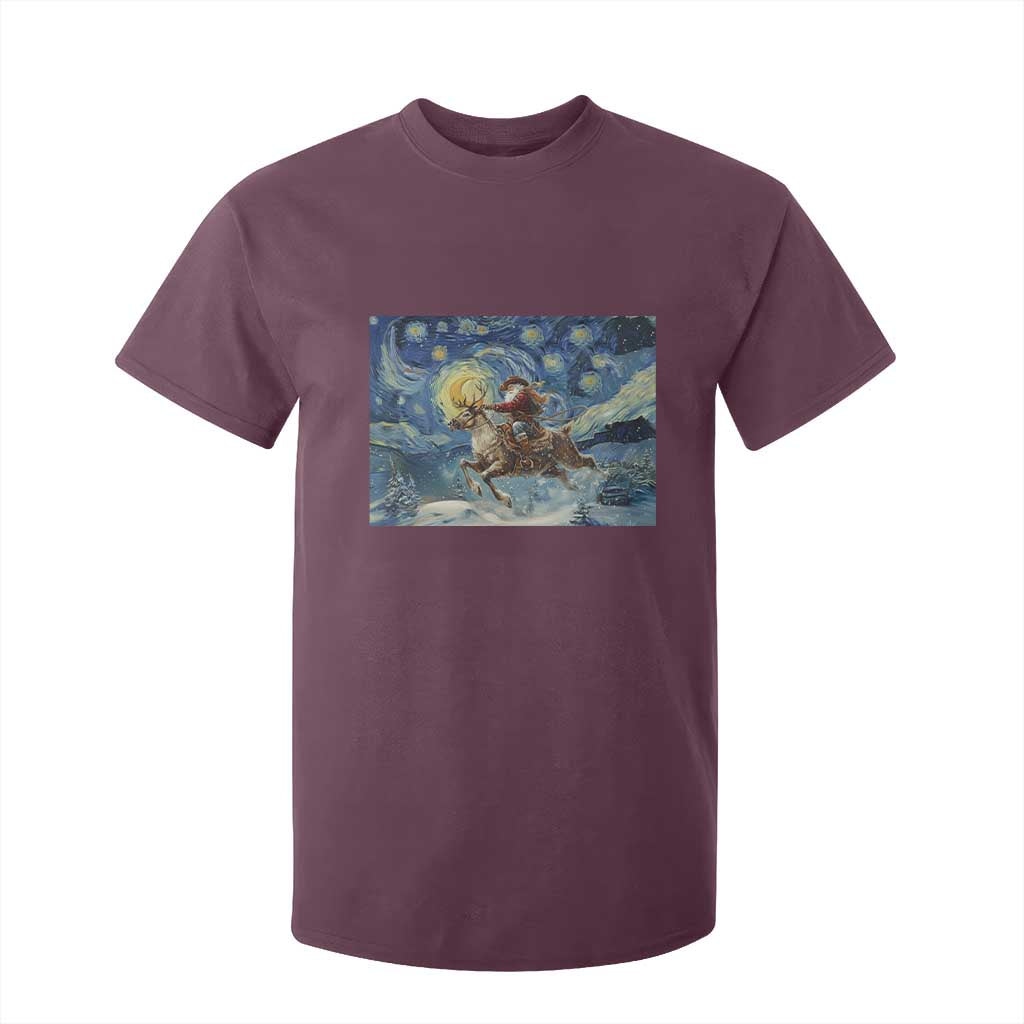 Cowboy Santa Starry Night Christmas T Shirt For Kid TS14 Maroon Print Your Wear