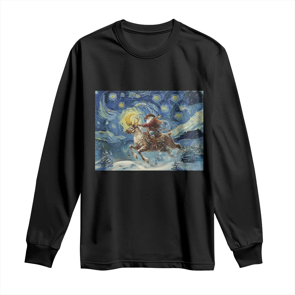 Cowboy Santa Starry Night Christmas Long Sleeve Shirt TS14 Black Print Your Wear