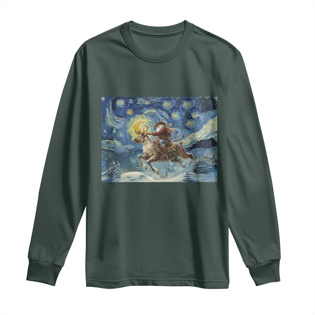 Cowboy Santa Starry Night Christmas Long Sleeve Shirt TS14 Dark Forest Green Print Your Wear