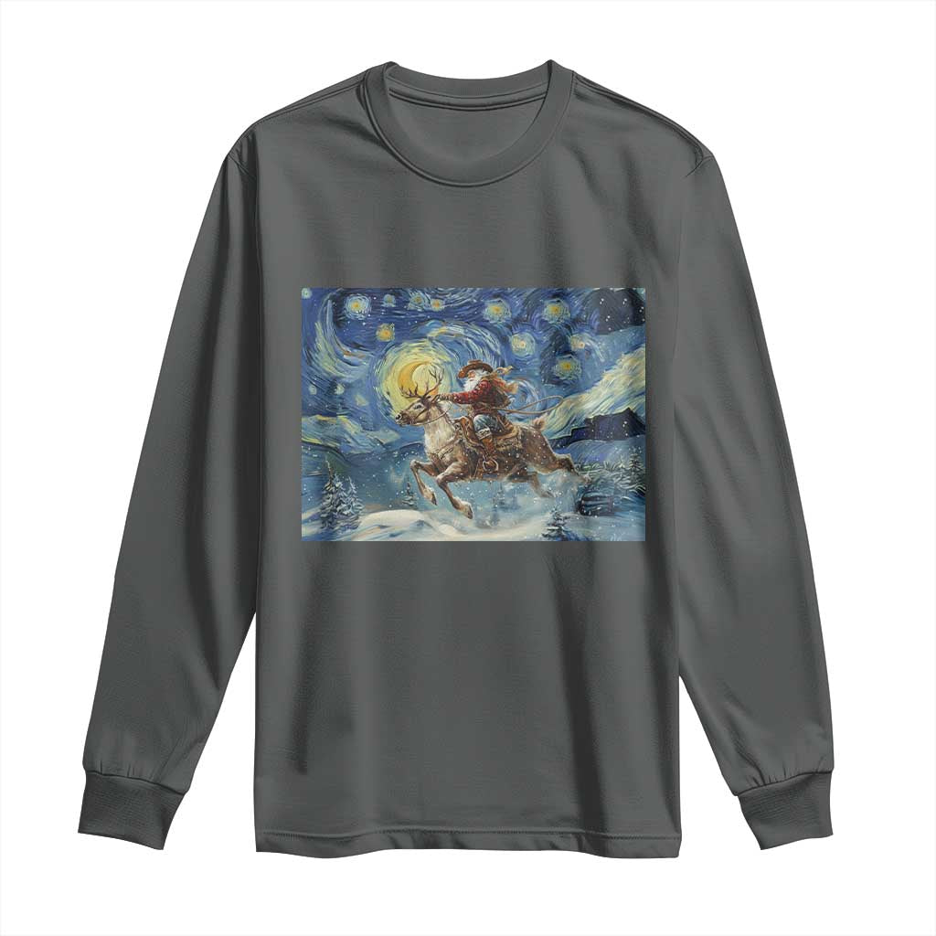 Cowboy Santa Starry Night Christmas Long Sleeve Shirt TS14 Dark Heather Print Your Wear