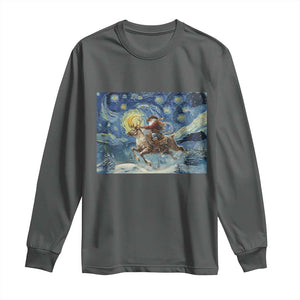 Cowboy Santa Starry Night Christmas Long Sleeve Shirt TS14 Dark Heather Print Your Wear