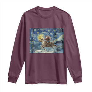 Cowboy Santa Starry Night Christmas Long Sleeve Shirt TS14 Maroon Print Your Wear