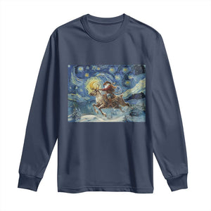 Cowboy Santa Starry Night Christmas Long Sleeve Shirt TS14 Navy Print Your Wear