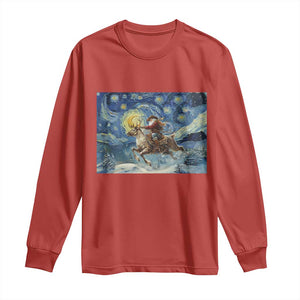 Cowboy Santa Starry Night Christmas Long Sleeve Shirt TS14 Red Print Your Wear