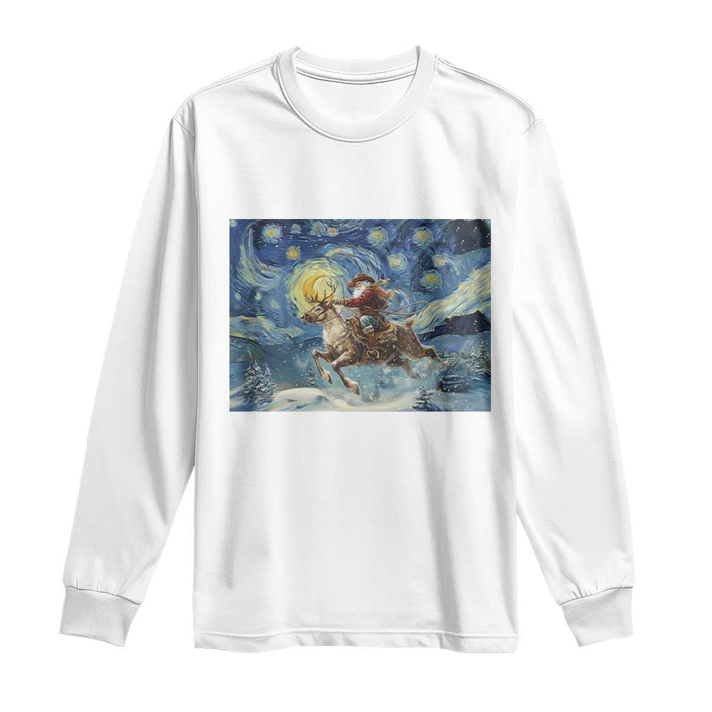 Cowboy Santa Starry Night Christmas Long Sleeve Shirt TS14 White Print Your Wear