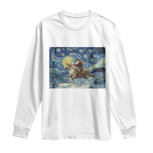 Cowboy Santa Starry Night Christmas Long Sleeve Shirt TS14 White Print Your Wear