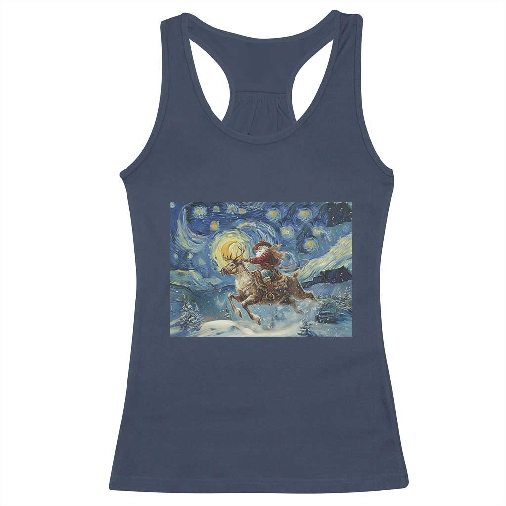 Cowboy Santa Starry Night Christmas Racerback Tank Top TS14 Navy Print Your Wear